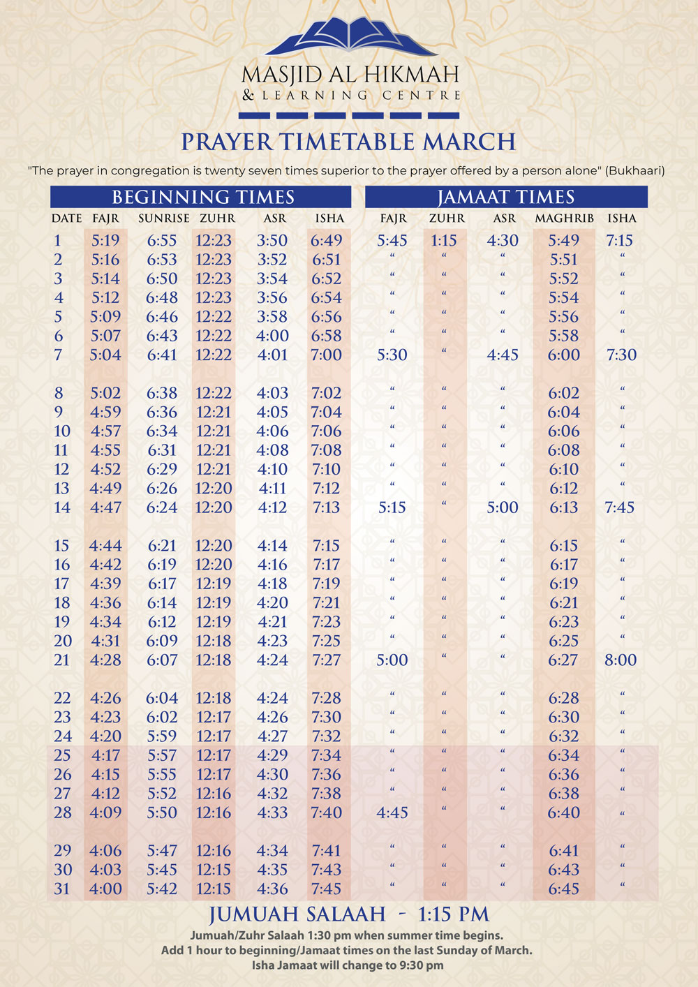 Salah Times Bradford - Al Hikmah Learning Centre